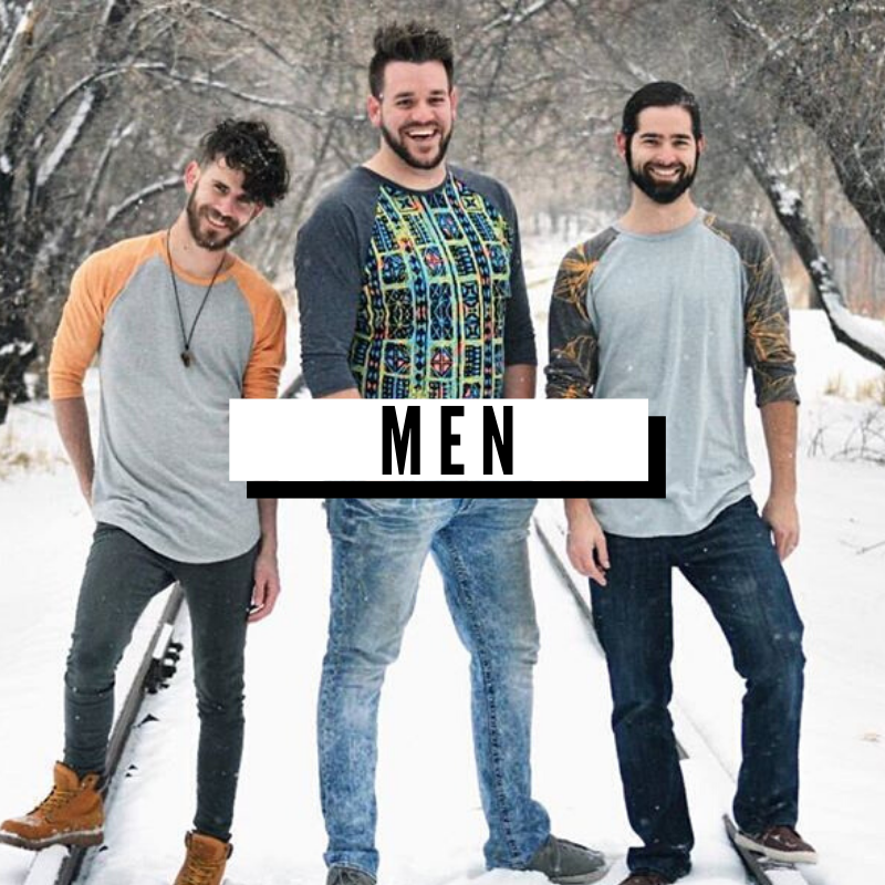 Lularoe Men's Collection Three Men in Randy's in a winter setting