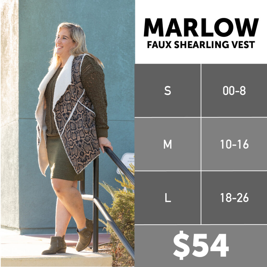Lularoe Marlow Faux Shearling Vest Size Chart Price